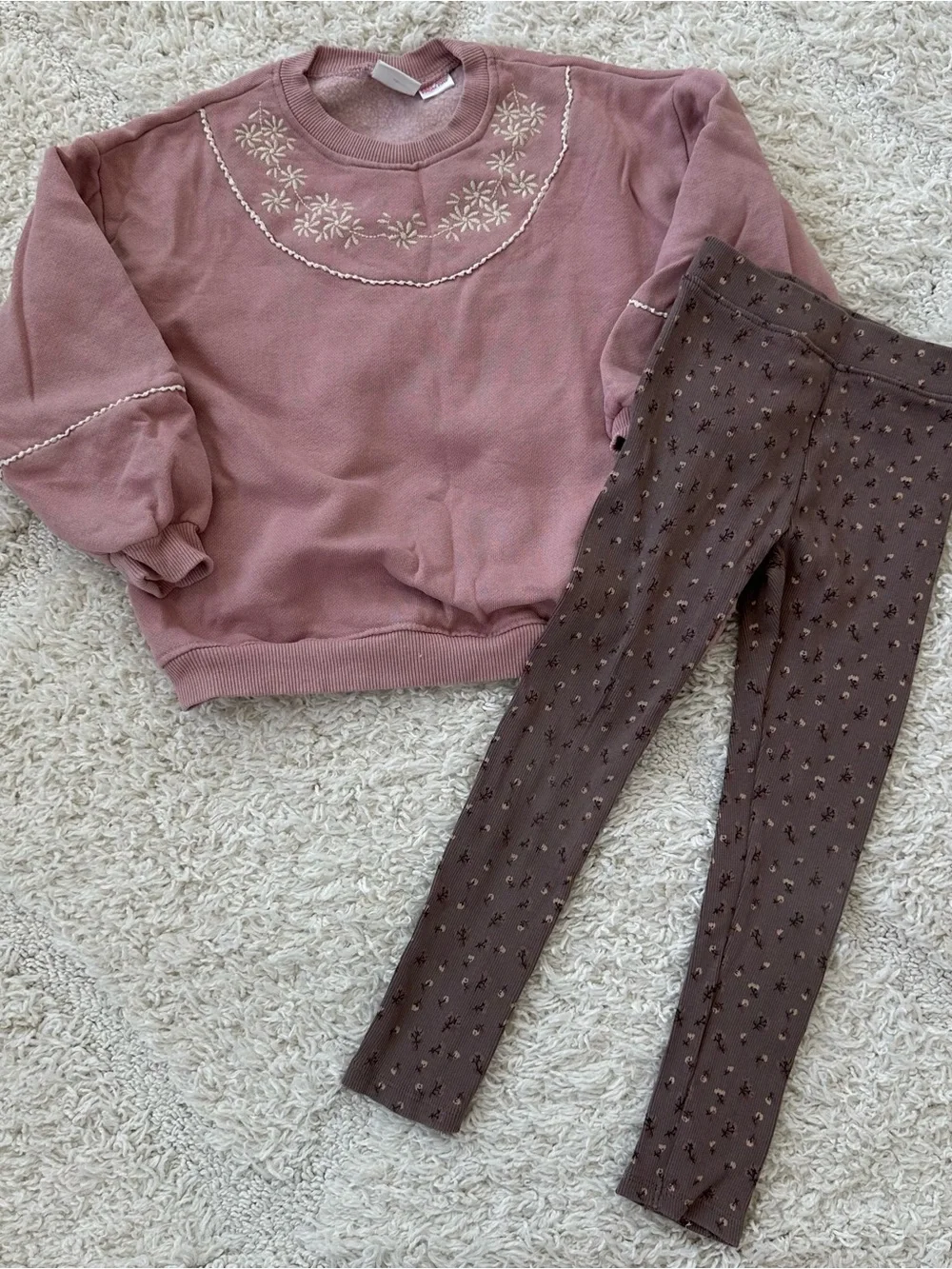 Zara Embroidered Pink & Brown Floral Set